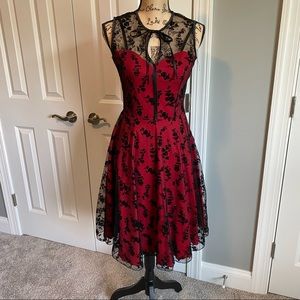 Red Voodoo Vixen dress with black lace overlay